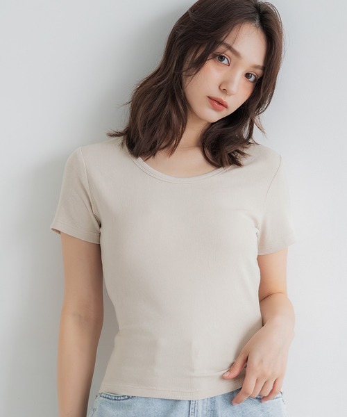coca（coca）（コカ）の「＼新色登場！／とろみリブUネックTシャツ（Tシャツ/カットソー・レディース・ホワイト/ブラック/グレー/ライトベージュ/チャコール/ブラウン・M/L/S）」の6枚目の写真