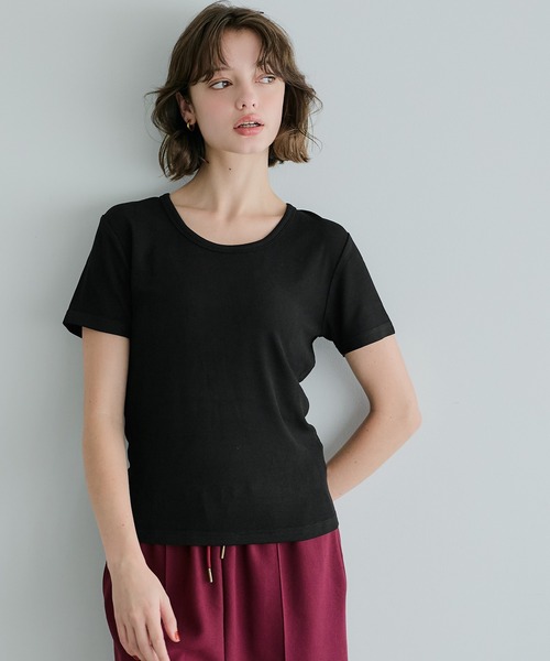 coca（coca）（コカ）の「＼新色登場！／とろみリブUネックTシャツ（Tシャツ/カットソー・レディース・ホワイト/ブラック/グレー/ライトベージュ/チャコール/ブラウン・M/L/S）」の14枚目の写真