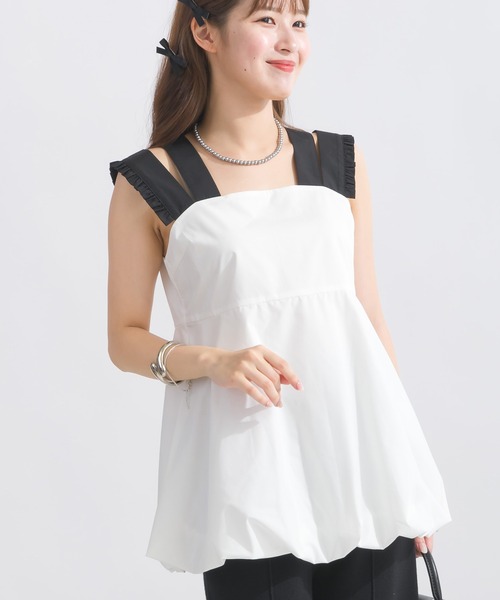 PICCIN（ピッチン）の「ダブルストラップバルーンブラウス（シャツ/ブラウス・レディース・オフホワイト/ブラック・M）」の3枚目の写真