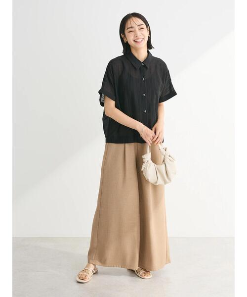 Green　Parks（グリーンパークス）の「シアーストライプショート丈シャツ（シャツ/ブラウス・レディース・ブラック/グリーン/オフホワイト/ピンク・FREE）」の8枚目の写真