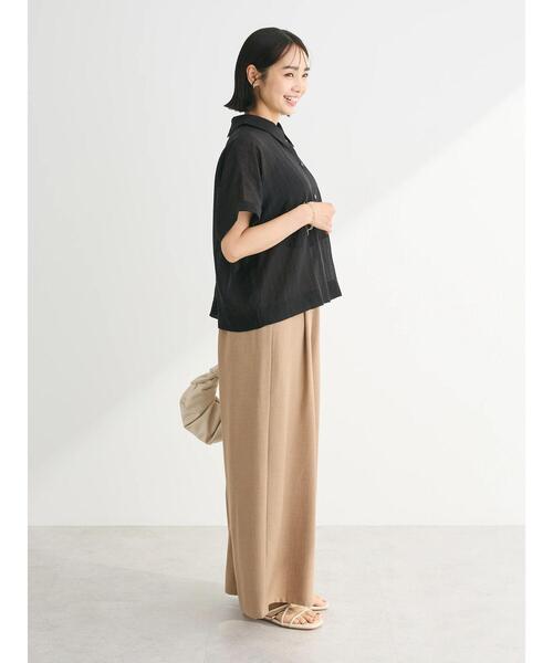 Green　Parks（グリーンパークス）の「シアーストライプショート丈シャツ（シャツ/ブラウス・レディース・ブラック/グリーン/オフホワイト/ピンク・FREE）」の7枚目の写真