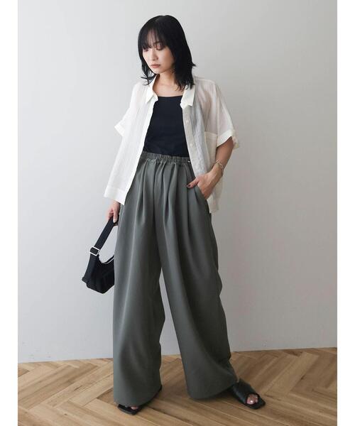 Green　Parks（グリーンパークス）の「シアーストライプショート丈シャツ（シャツ/ブラウス・レディース・ブラック/グリーン/オフホワイト/ピンク・FREE）」の18枚目の写真