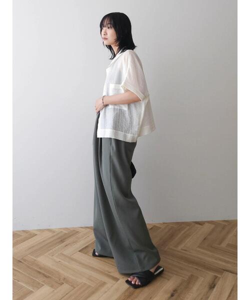 Green　Parks（グリーンパークス）の「シアーストライプショート丈シャツ（シャツ/ブラウス・レディース・ブラック/グリーン/オフホワイト/ピンク・FREE）」の17枚目の写真