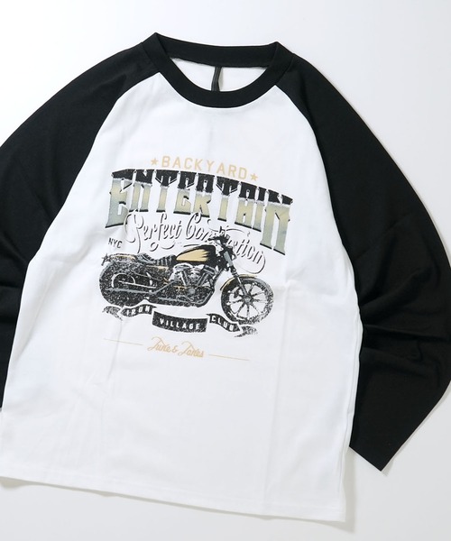 おしゃれスタ(オシャレスタ)の「oversize raglan sleeve print long sleeve T-shirt/オーバーサイズ ラグランスリーブ プリント ロンT/リンガー プリント ロンT【IR】 オーバーサイズ メンズ レディース(Tシャツ/カットソー・メンズ・ブラック/ブラウン系その他/ブラック系その他2/ブラック系その他/レッド系その他2/ブラウン系その他2/ブラック系その他3/レッド/ブラウン/レッド系その他/レッド系その他3/ブラウン系その他3・M/L/XL/S)」の1枚目の写真