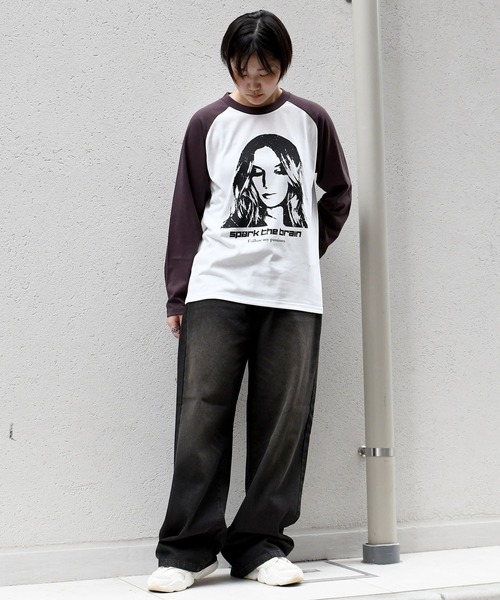 レディース 半袖Tシャツ★キルシ★ラグラン袖 LONG SLEEVE セール】Raglan Sleeve ＆ Ringer Print T-shirt/オーバーサイズ