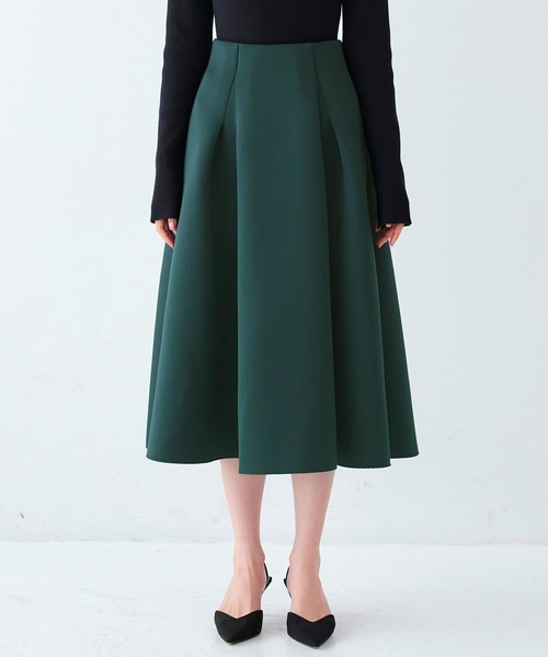 RUIRUE BOUTIQUE（ルイルエブティック）の「ストレッチ ｜ 選べるシルエット・丈 ボンディング ボリューム 美脚スカート（フレアミドル） ｜ ダンボールニット フレアスカート ロングスカート コクーンスカート ウエストゴム オフィスカジュアル（スカート・レディース・ネイビー/ブラック/ダークグリーン/ブルー/ライトグリーン/レッド/ピンク・L/M）」の11枚目の写真