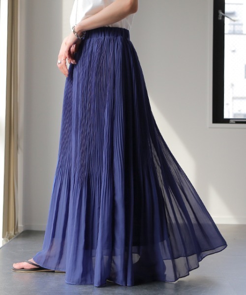 HUG.U（ハグユー）の「清涼シフォンスカート（スカート・レディース・ライム/グリーン/ロイヤルブルー/コーラル/ブラック・レギュラー丈/トール丈）」の4枚目の写真