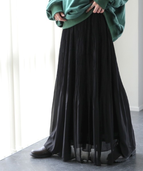 HUG.U（ハグユー）の「清涼シフォンスカート（スカート・レディース・ライム/グリーン/ロイヤルブルー/コーラル/ブラック・レギュラー丈/トール丈）」の6枚目の写真