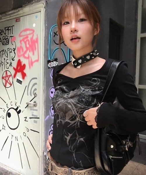 tシャツ A'GEM/9 × .kom「NOVESSEL/ノベセル」ハートロゴロングスリーブカットソー レディース A'GEM/9 × .kom『NOVESSEL/ノベセル』ハートロゴロングスリーブ