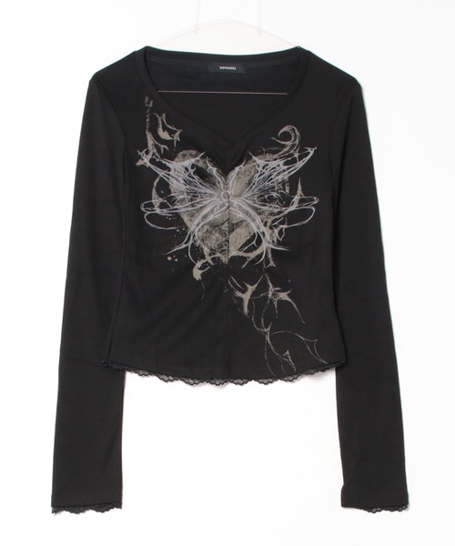 tシャツ A'GEM/9 × .kom「NOVESSEL/ノベセル」ハートロゴロングスリーブカットソー レディース A'GEM/9 × .kom『NOVESSEL/ノベセル』ハートロゴロングスリーブ