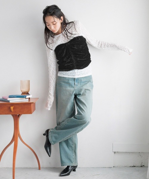 LOWRYS FARM（ローリーズファーム）の「フラワーレースＰＯＬＳ 144288（Tシャツ/カットソー・レディース・グレー/ブラック/ホワイト・FREE）」の6枚目の写真