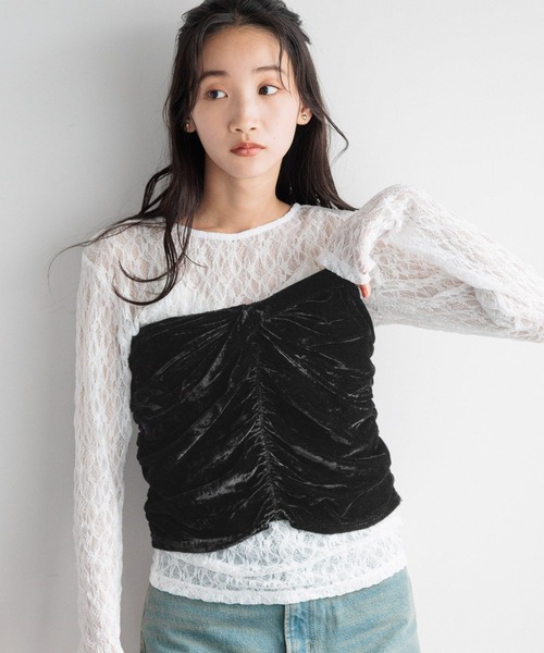 LOWRYS FARM（ローリーズファーム）の「フラワーレースＰＯＬＳ 144288（Tシャツ/カットソー・レディース・グレー/ブラック/ホワイト・FREE）」の8枚目の写真