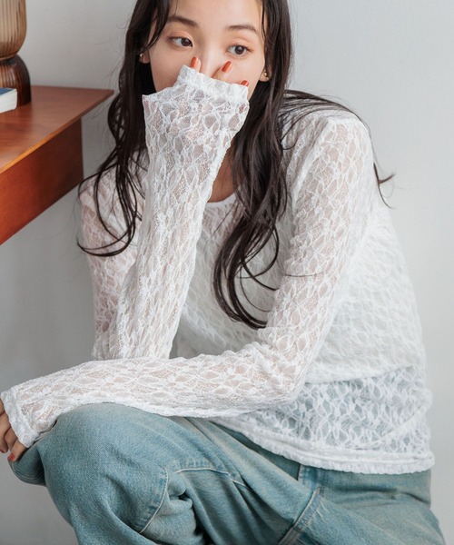 LOWRYS FARM（ローリーズファーム）の「フラワーレースＰＯＬＳ 144288（Tシャツ/カットソー・レディース・グレー/ブラック/ホワイト・FREE）」の21枚目の写真