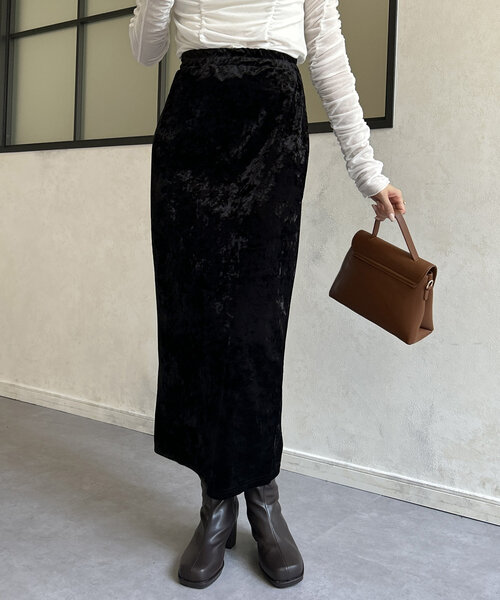 Thevon（ゼボン）の「クラッシュベロアナロースカート（スカート・レディース・ベージュ/ブルー/グレー/ブラック・FREE）」の5枚目の写真