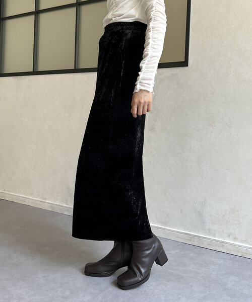 Thevon（ゼボン）の「クラッシュベロアナロースカート（スカート・レディース・ベージュ/ブルー/グレー/ブラック・FREE）」の6枚目の写真