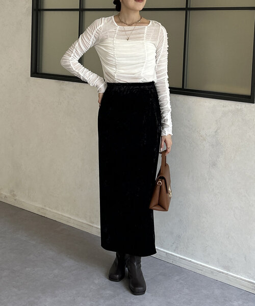 Thevon（ゼボン）の「クラッシュベロアナロースカート（スカート・レディース・ベージュ/ブルー/グレー/ブラック・FREE）」の10枚目の写真