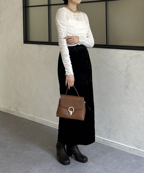 Thevon（ゼボン）の「クラッシュベロアナロースカート（スカート・レディース・ベージュ/ブルー/グレー/ブラック・FREE）」の11枚目の写真