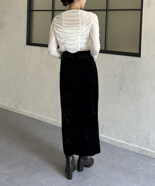 Thevon（ゼボン）の「クラッシュベロアナロースカート（スカート・レディース・ベージュ/ブルー/グレー/ブラック・FREE）」の12枚目の写真