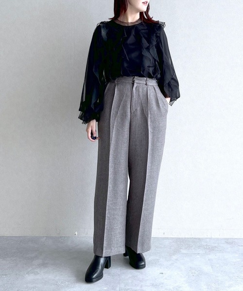 mysty woman（ミスティウーマン）の「ライトツイードワイドパンツ 149258（その他パンツ・レディース・チャコールグレー/ベージュ・FREE）」の9枚目の写真