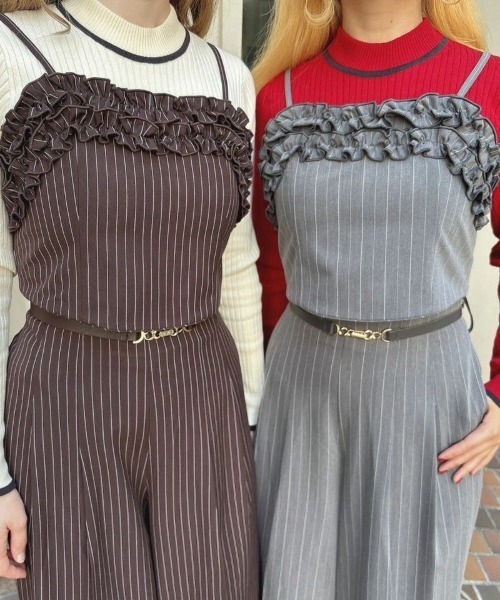 F i.n.t（フィント）の「【セットアップ対応】レジメストライプフリルビスチ/F&A/fint（キャミソール・レディース・ブラウン/グレー×ホワイト・FREE）」の11枚目の写真