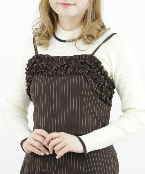 F i.n.t（フィント）の「【セットアップ対応】レジメストライプフリルビスチ/F&A/fint（キャミソール・レディース・ブラウン/グレー×ホワイト・FREE）」の18枚目の写真