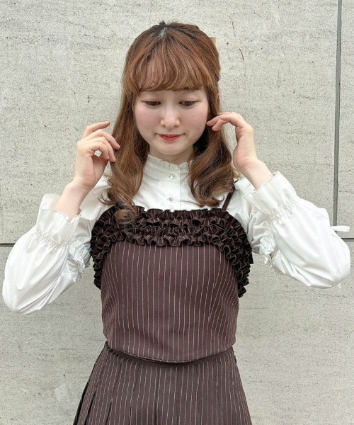 F i.n.t（フィント）の「【セットアップ対応】レジメストライプフリルビスチ/F&A/fint（キャミソール・レディース・ブラウン/グレー×ホワイト・FREE）」の13枚目の写真