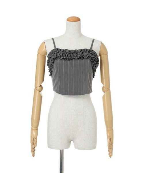 F i.n.t（フィント）の「【セットアップ対応】レジメストライプフリルビスチ/F&A/fint（キャミソール・レディース・ブラウン/グレー×ホワイト・FREE）」の6枚目の写真