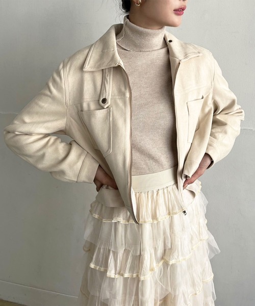 Jewelobe（ジュエローブ）の「スエードタッチショートライトブルゾン（ブルゾン・レディース・ピンク/アイボリー/ブラウン/ベージュ・FREE）」の22枚目の写真