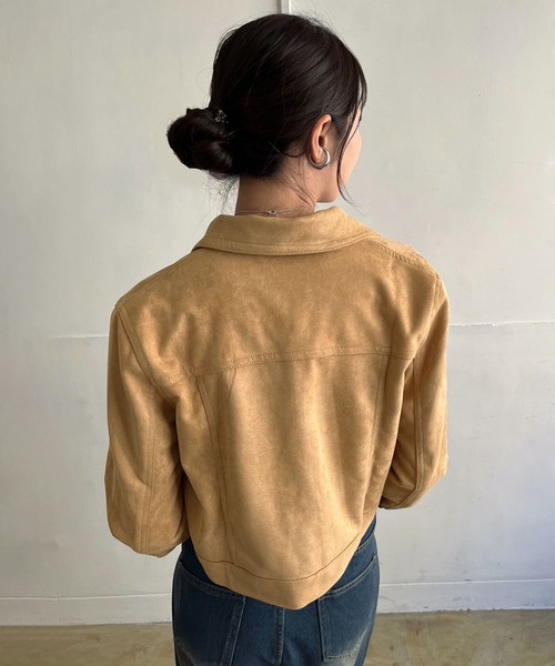 Jewelobe（ジュエローブ）の「スエードタッチショートライトブルゾン（ブルゾン・レディース・ピンク/アイボリー/ブラウン/ベージュ・FREE）」の8枚目の写真