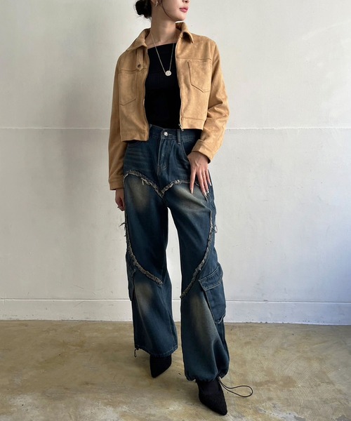 Jewelobe（ジュエローブ）の「スエードタッチショートライトブルゾン（ブルゾン・レディース・ピンク/アイボリー/ブラウン/ベージュ・FREE）」の9枚目の写真