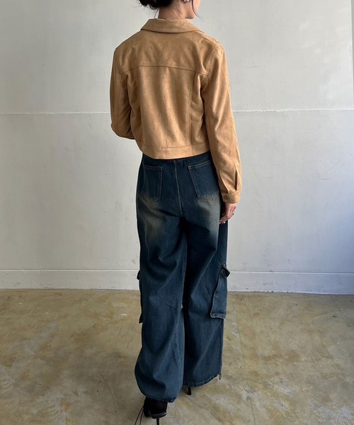 Jewelobe（ジュエローブ）の「スエードタッチショートライトブルゾン（ブルゾン・レディース・ピンク/アイボリー/ブラウン/ベージュ・FREE）」の10枚目の写真