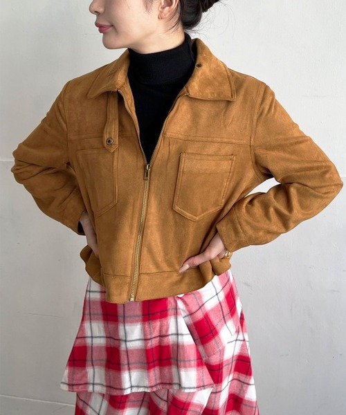 Jewelobe（ジュエローブ）の「スエードタッチショートライトブルゾン（ブルゾン・レディース・ピンク/アイボリー/ブラウン/ベージュ・FREE）」の19枚目の写真