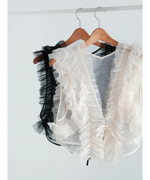 Te chichi（テチチ）の「【WEB限定】チュールフリルベスト（シャツ/ブラウス・レディース・ブラック/オフホワイト・F）」の10枚目の写真