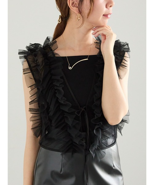 Te chichi（テチチ）の「【WEB限定】チュールフリルベスト（シャツ/ブラウス・レディース・ブラック/オフホワイト・F）」の2枚目の写真