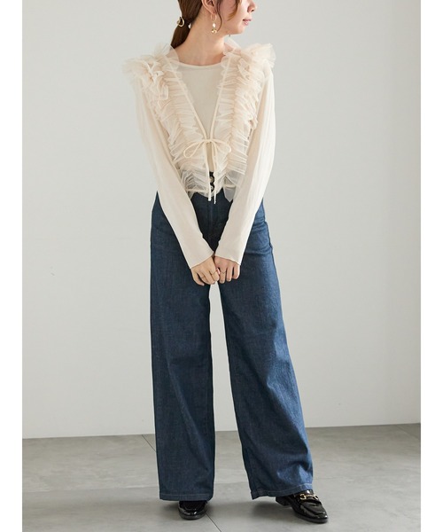 Te chichi（テチチ）の「【WEB限定】チュールフリルベスト（シャツ/ブラウス・レディース・ブラック/オフホワイト・F）」の6枚目の写真