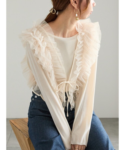 Te chichi（テチチ）の「【WEB限定】チュールフリルベスト（シャツ/ブラウス・レディース・ブラック/オフホワイト・F）」の5枚目の写真