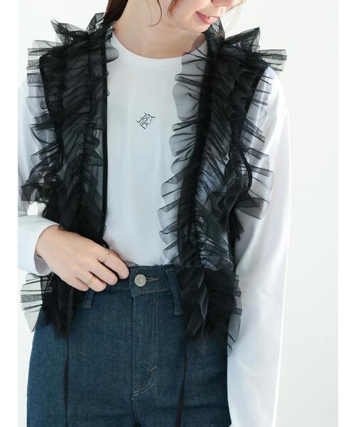 Te chichi（テチチ）の「【WEB限定】チュールフリルベスト（シャツ/ブラウス・レディース・ブラック/オフホワイト・F）」の9枚目の写真