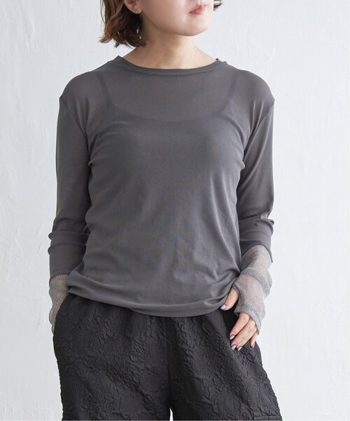 notch.（ノッチ）の「ラメシアー切り替え袖ロンT（Tシャツ/カットソー・レディース・チャコール/オフホワイト/ブラック/ホワイト・M）」の4枚目の写真