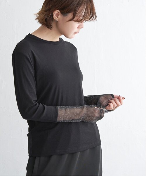 notch.（ノッチ）の「ラメシアー切り替え袖ロンT（Tシャツ/カットソー・レディース・チャコール/オフホワイト/ブラック/ホワイト・M）」の5枚目の写真