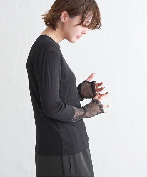 notch.（ノッチ）の「ラメシアー切り替え袖ロンT（Tシャツ/カットソー・レディース・チャコール/オフホワイト/ブラック/ホワイト・M）」の6枚目の写真