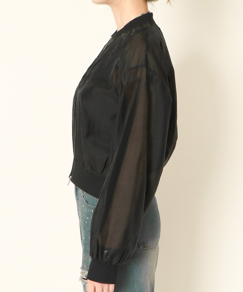 GORGE（ゴージ）の「《シアー×刺繍》レディース ブルゾン ライトアウター 羽織り 春夏秋（ブルゾン・レディース・ブラック/オフホワイト・F）」の5枚目の写真