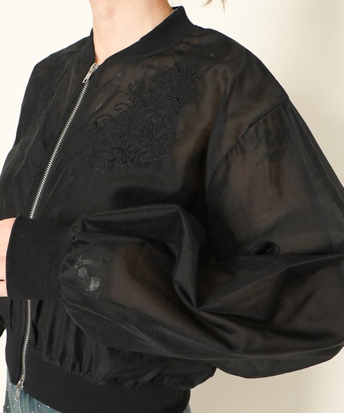 GORGE（ゴージ）の「《シアー×刺繍》レディース ブルゾン ライトアウター 羽織り 春夏秋（ブルゾン・レディース・ブラック/オフホワイト・F）」の7枚目の写真