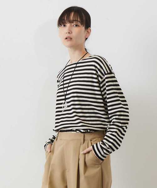 MELROSE claire(メルローズ クレール)の「【コーデに使えるシンプル単色ボーダー&目を引くマルチボーダーT】(Tシャツ/カットソー・レディース・その他2/ブラック系その他/グレー系その他/その他1・FREE)」の7枚目の写真