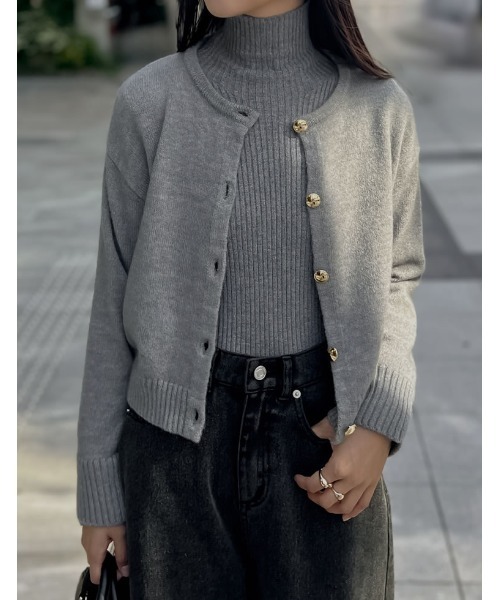 ロンハーマン リブニットカーディガン コンチョボタン エコ再生繊維 グレー 秋冬 ロンハーマン RON HERMAN コンチョボタン ニット カーディガン M