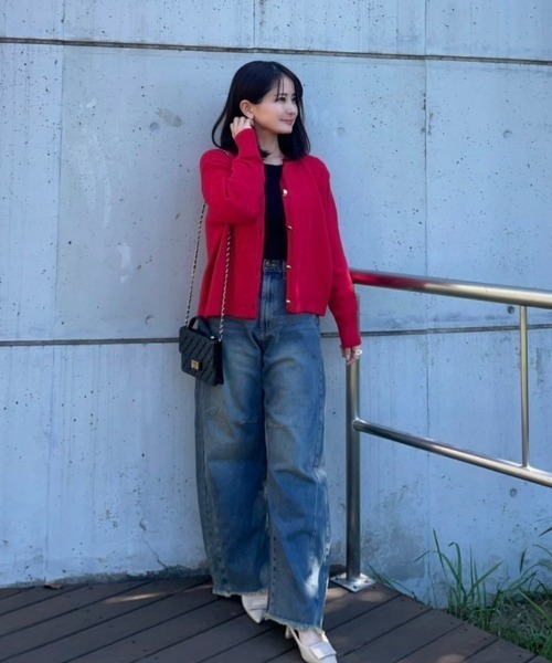 Re:EDIT（リエディ）の「[2025AW COLLECTION]金ボタンニットカーディガン（カーディガン/ボレロ・レディース・ブラック/アイボリー/レッド/ブラウン/グレー/ブルー・MEDIUM/LARGE）」の19枚目の写真