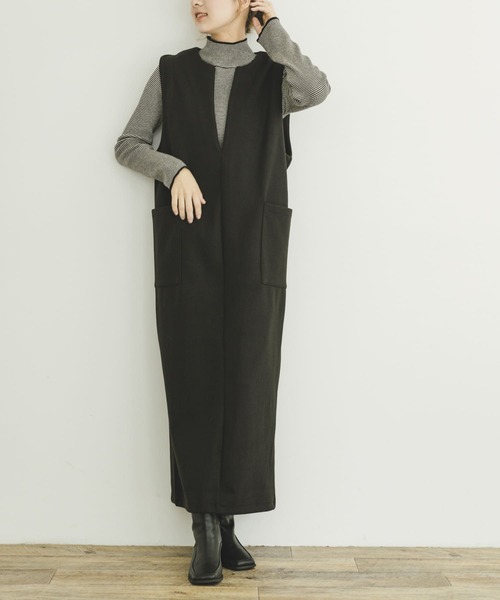 ITEMS URBANRESEARCH(アイテムズ アーバンリサーチ)の「ジャージメルトンジャンパースカート(ジャンパースカート・レディース・ブラック/グレー・FREE)」の4枚目の写真