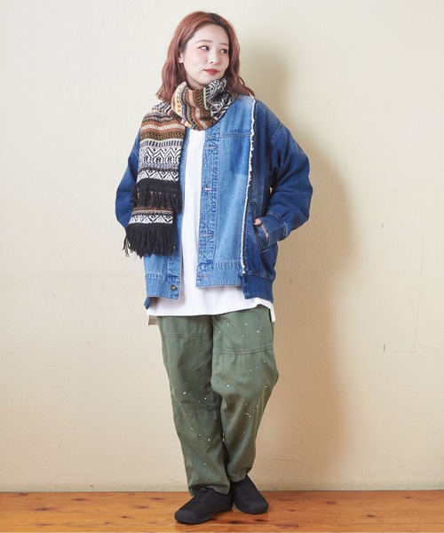 CUBE SUGAR（キューブシュガー）の「ピーチヤーンジャガードニットマフラー（マフラー・レディース・ナチュラル/ネイビー/ブラック・M）」の7枚目の写真