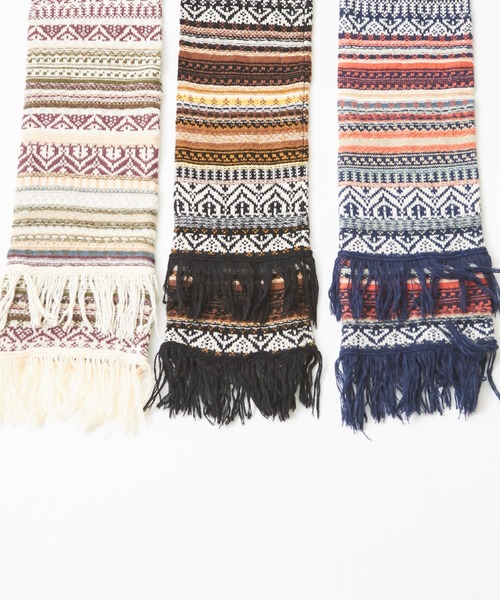 CUBE SUGAR（キューブシュガー）の「ピーチヤーンジャガードニットマフラー（マフラー・レディース・ナチュラル/ネイビー/ブラック・M）」の14枚目の写真