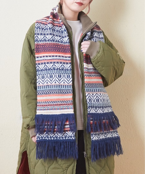 CUBE SUGAR（キューブシュガー）の「ピーチヤーンジャガードニットマフラー（マフラー・レディース・ナチュラル/ネイビー/ブラック・M）」の19枚目の写真