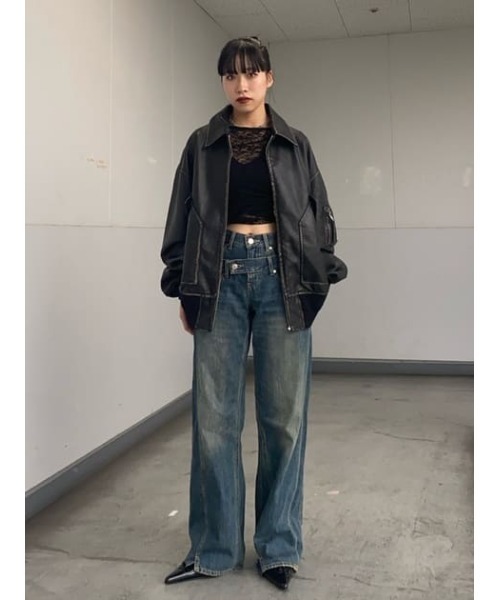 SLY（スライ）の「【再入荷】DOUBLE BELT WIDE FLARE PT-C ダブル ベルト ワイド フレア パンツ シー（デニムパンツ・レディース・ブルー/ブラック・1/2/0）」の21枚目の写真